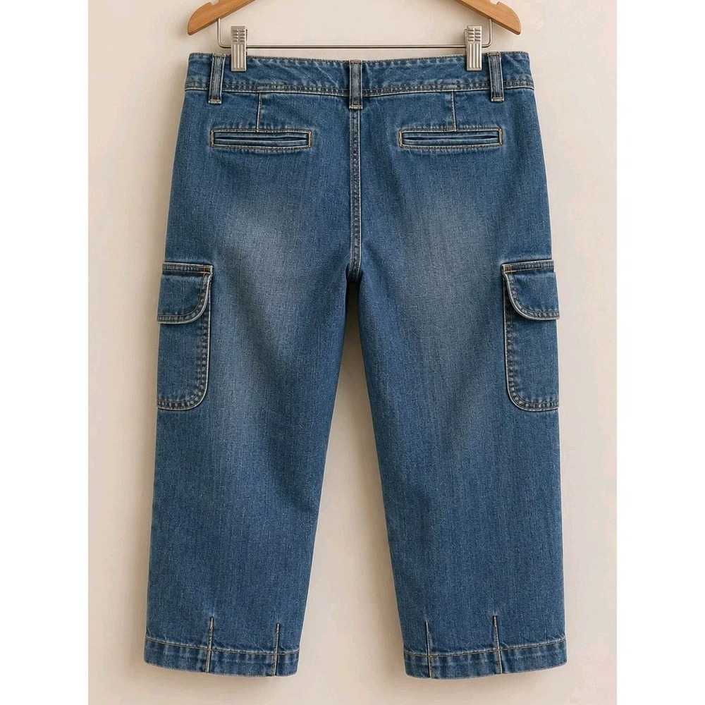 Ann Taylor LOFT Womens Size 12 Cargo Crop Jeans Cropped Denim Y2K Utility Autumn - Picture 4 of 16